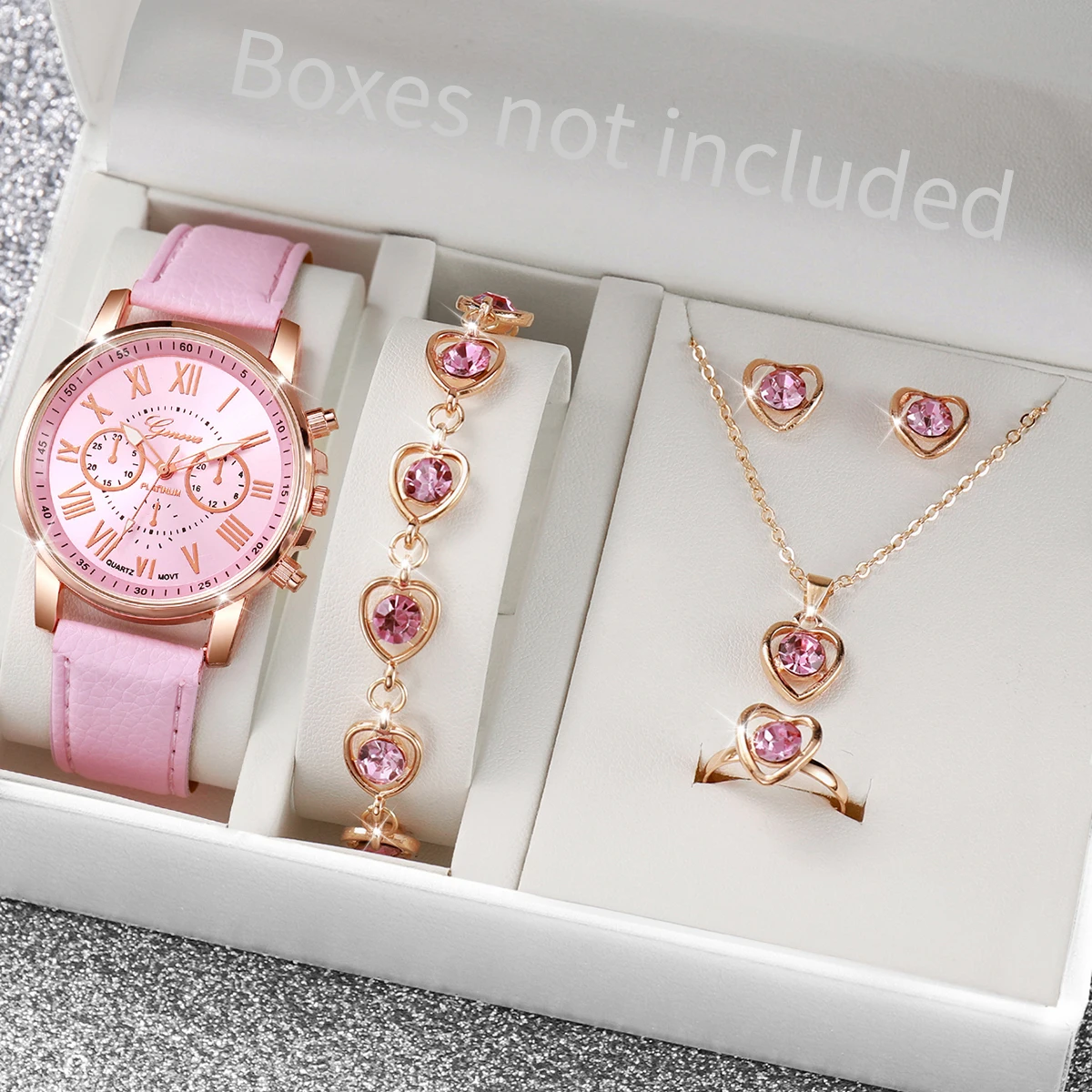 Mystery Jewelry Jar Watches - AAA5Pcs Pink Heart Crystal Watch Jewelry