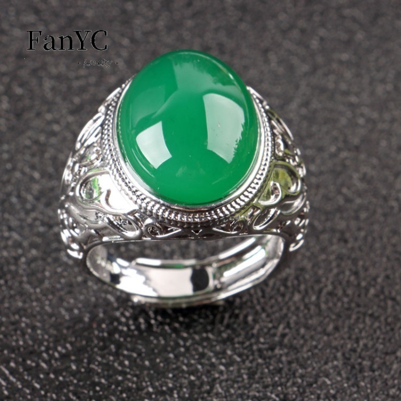 Natural 925 Silver Inlaid Gree - Sterling Silver Ring recension och pris