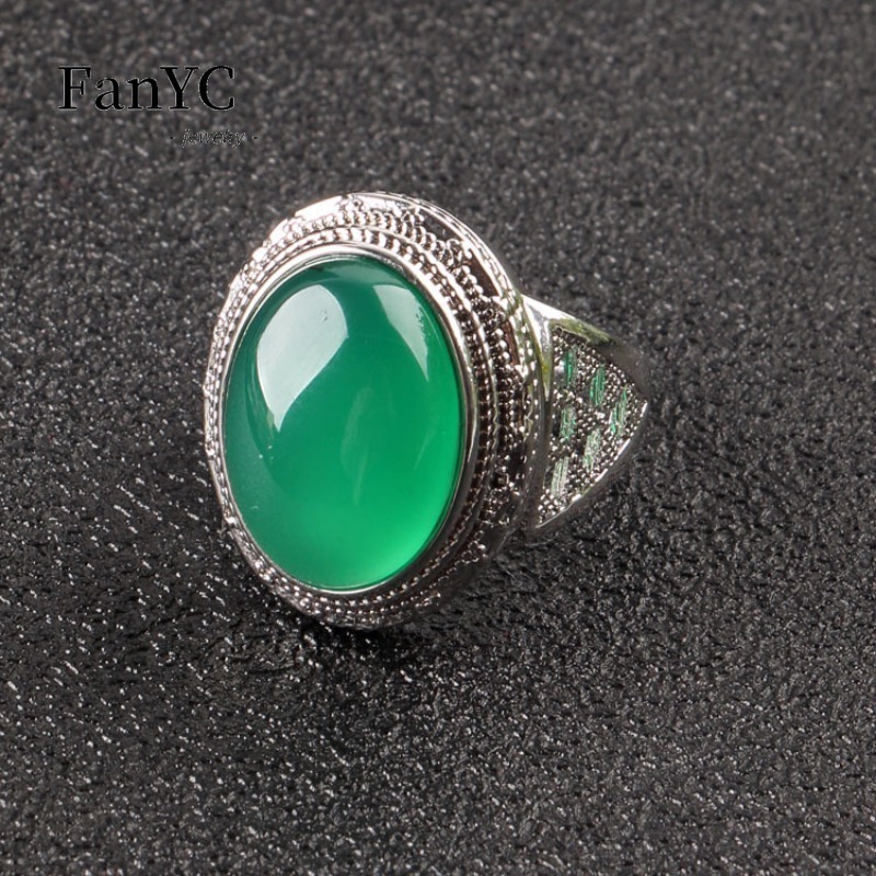 Natural 925 Silver Inlaid Gree - Sterling Silver Ring recension och pris