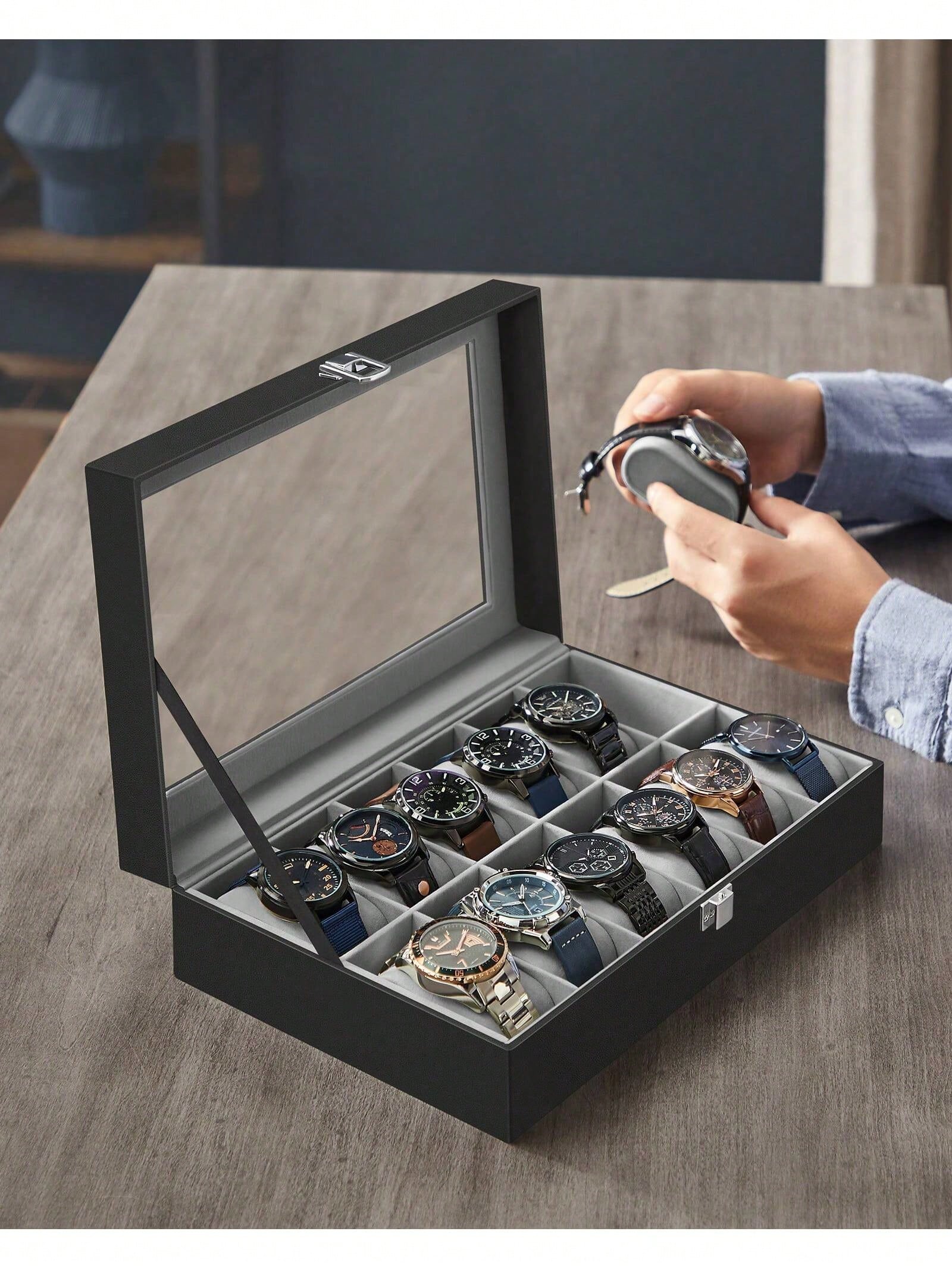 12-Slot Lockable Watch Box wit - Jewelry Box With Watches recension och pris