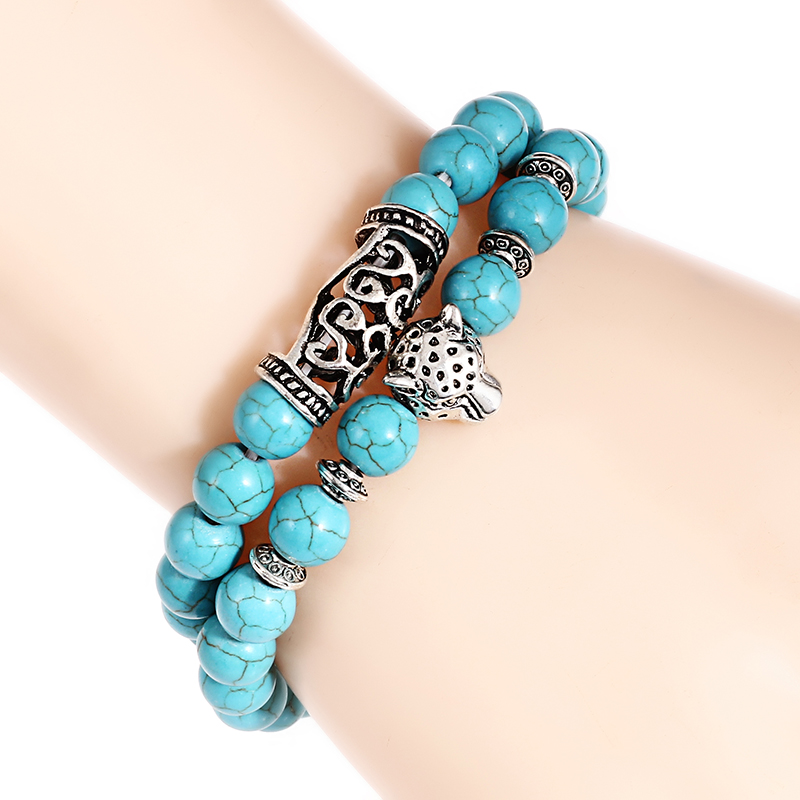 Premium 2Pcs/Set Leopard Beade - Gemstone Bracelet Healing recension och pris