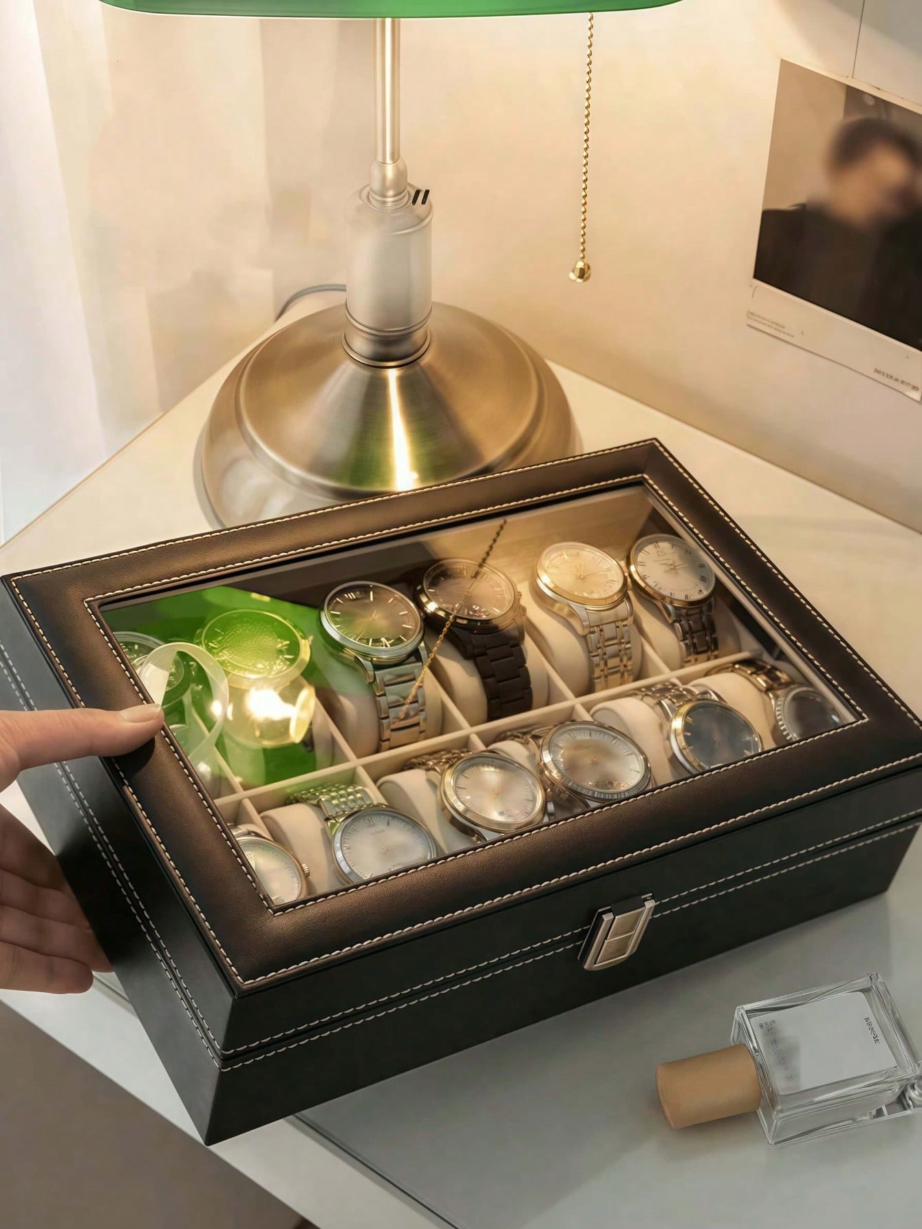 Leather Watch Box with Lock, L - Jewelry Box With Watches recension och pris