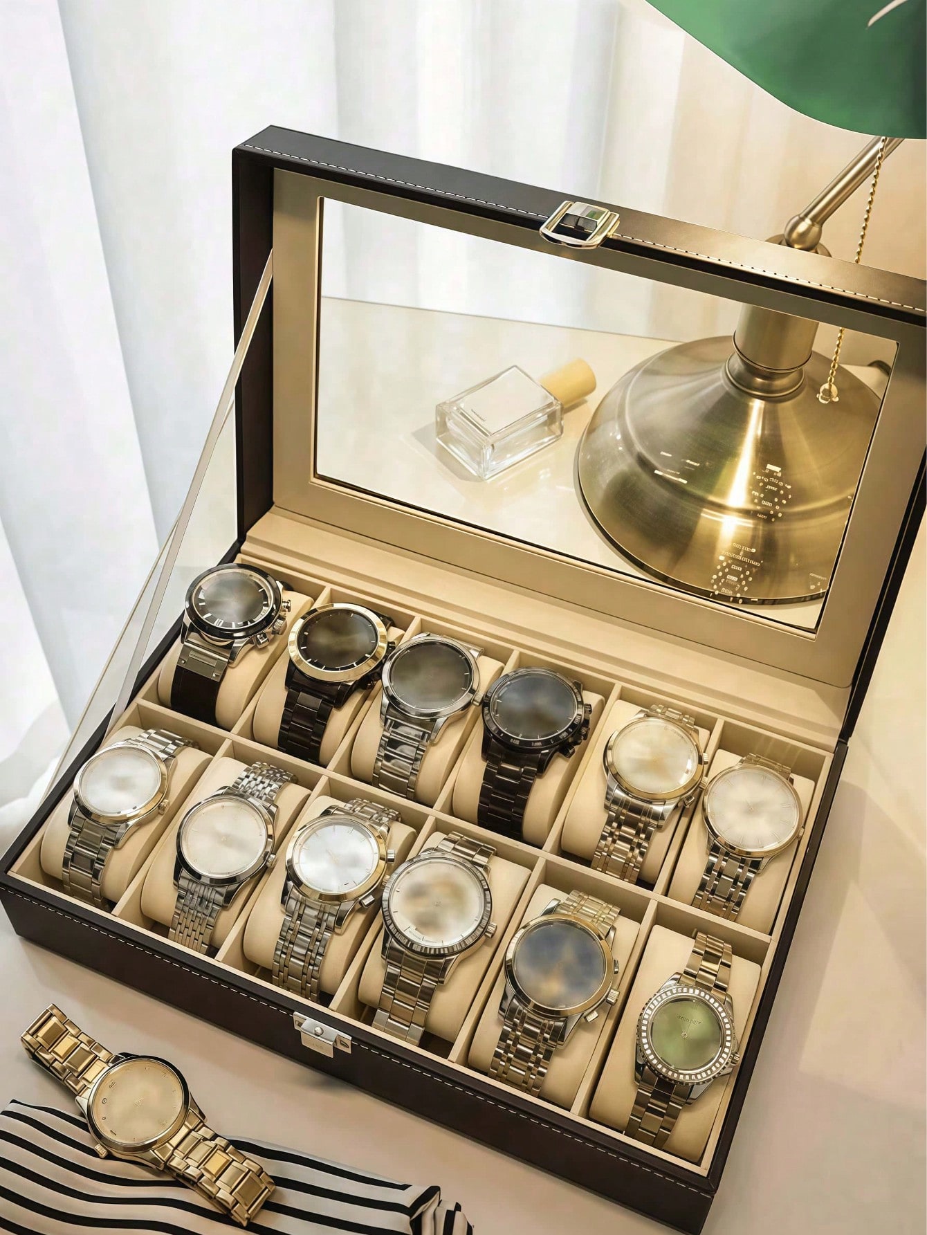 Leather Watch Box with Lock, L - Jewelry Box With Watches recension och pris